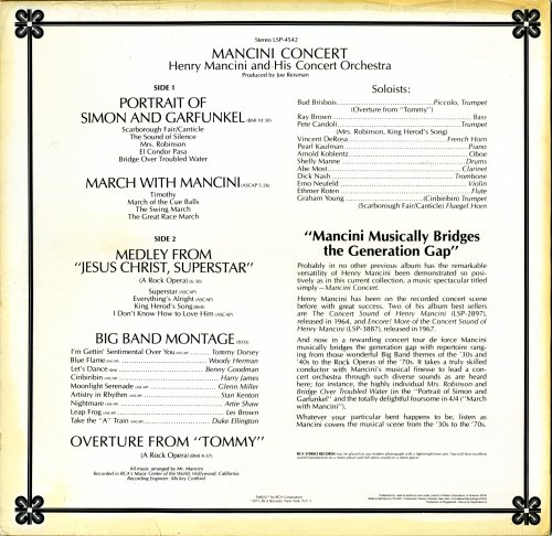 Henry Mancini And His Concert Orchestra - Mancini Concert (1971) LP