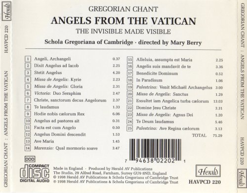 Schola Gregoriana of Cambridge, Mary Berry - Gregorian Chant: Angels from the Vatican. The Invisible made visible (1998)