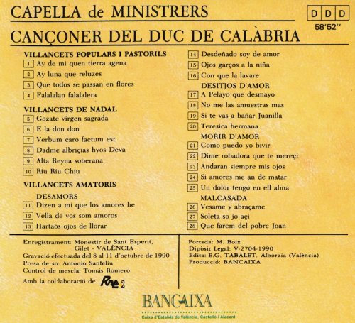 Capella De Ministrers, Carles Magraner - Cançoner del Duc de Calàbria (1990)