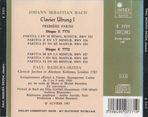 Paul Badura-Skoda - Bach: Clavier Übung I Six Partite BWV 825-830 (1987)