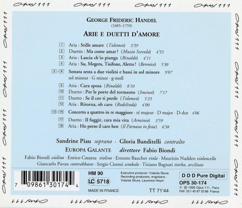 Sandrine Piau, Gloria Banditelli, Europa Galante, Fabio Biondi - Handel: Arie e Duetti d'Amore (1996) CD-Rip