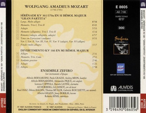 Ensemble Zefiro - Mozart: «Gran Partita» KV 361, Divertimento KV 166 (1997) CD-Rip