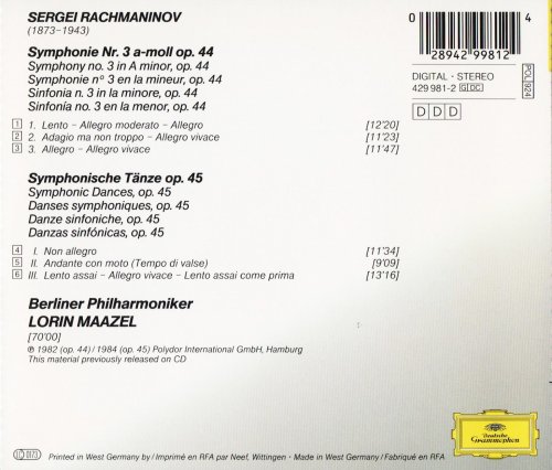 Berliner Philharmoniker, Lorin Maazel - Rachmaninov: Symphonie No. 3, Symphonische Taenze (1991) CD-Rip