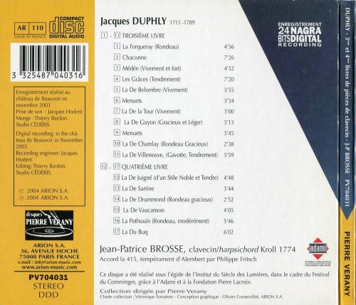 Jean-Patrice Brosse - Duphly: Pieces de Clavecin, Troisieme et Quatrieme Livre, 1756 & 1768 (2004) CD-Rip