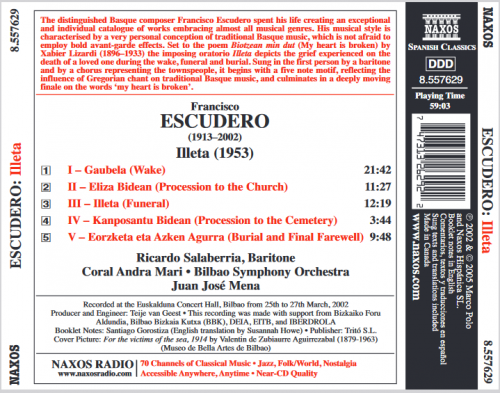 Ricardo Salaberria, Coral Andra Mari, Bilbao Symphony Orchestra, Juan Jose Mena - Escudero: Illeta (Funeral Oratorio) (2005)