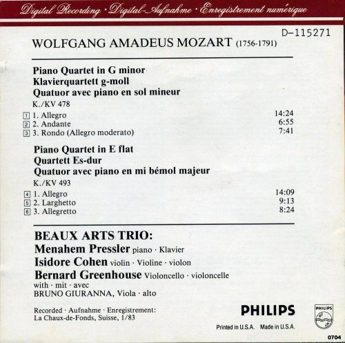 Beaux Arts Trio, Bruno Giuranna - Mozart: The Piano Quartets (1991) CD-Rip