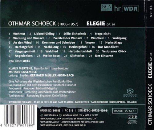 Klaus Mertens, Mutare Ensemble, Gerhard Müller-Hornbach - Othmar Schoeck: Elegie (2008) CD-Rip