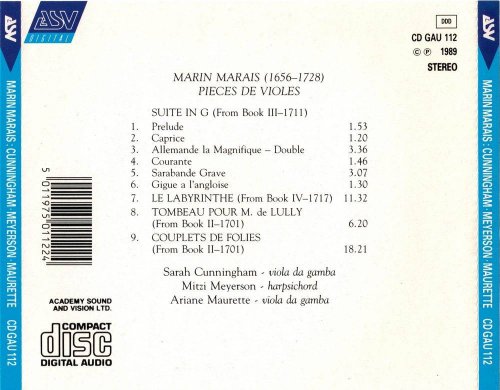 Sarah Cunningham, Mitzi Meyerson, Ariane Maurette - Marais: Pièces de Violes, Les Folies, Le Labyrinthe (1989) CD-Rip