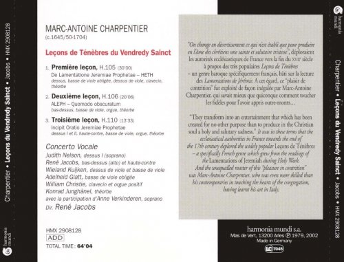 Concerto Vocale, René Jacobs - Charpentier: Leçons du Vendredy Sainct (1986) CD-Rip