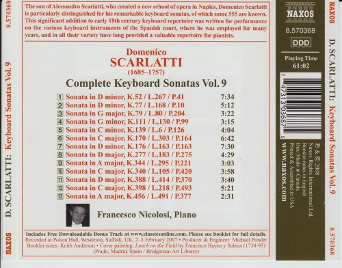 Francesco Nicolosi - Scarlatti: Complete Keyboard Sonatas, Vol. 9 (2008) CD-Rip