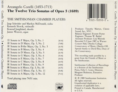 The Smithsonian Chamber Players - Corelli: Twelve Trio Sonatas Opus 3 (1989) CD-Rip