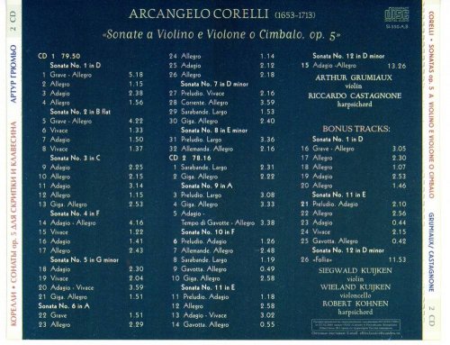 Arthur Grumiaux, Riccardo Castagnone - Corelli: 12 Sonatas, Op. 5 (1990) CD-Rip