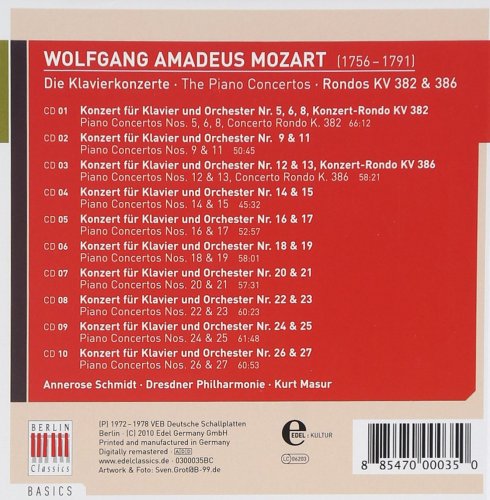 Annerose Schmidt, Kurt Masur - Mozart: The Piano Concertos (1972-1978) [10CD Box Set]