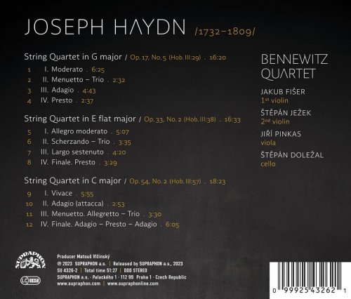 Bennewitz Quartet - Haydn: String Quartets Op. 17/5, 33/2, 54/2 (2023) [Hi-Res]