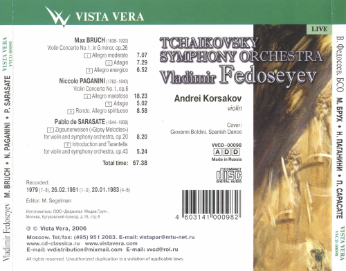 Andrei Korsakov, Vladimir Fedoseev - Bruch, Paganini, Sarasate: Violin concertos (2006)