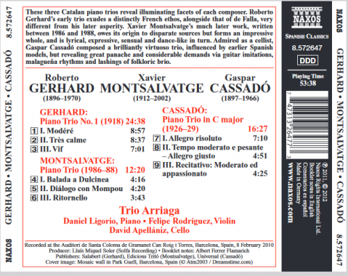 Trio Arriaga - Gerhard, Montsalvatge, Cassadó: Trios avec piano (2012)