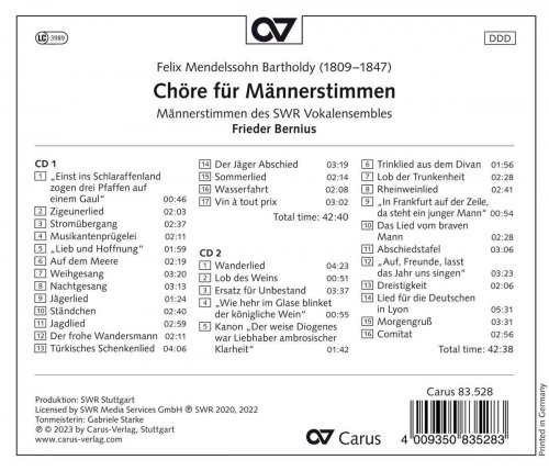 SWR Vokalensemble Stuttgart, Frieder Bernius - Mendelssohn: Chöre für Männerstimmen (2023) [Hi-Res]