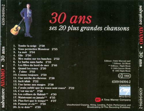 Salvatore Adamo - 30 ans ses 20 plus grandes chansons (1993) CD-Rip