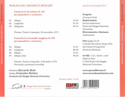 Sviatoslav Richter, Riccadro Muti - Mozart: Piano Concertos K.491 & K.595 (2018) CD-Rip