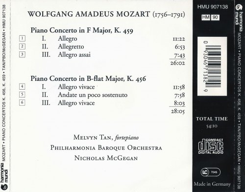 Melvyn Tan, Philharmonia Baroque Orchestra, Nicholas McGegan - Mozart: Piano Concertos No. 18 & 19 (1995) CD-Rip