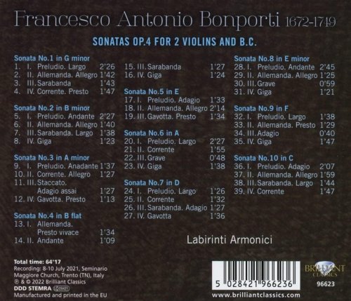 Labirinti Armonici - Bonporti: Sonatas, Op. 4 for 2 Violins and B.C. (2022)