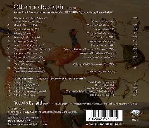 Rodolfo Bellatti - Respighi: Ancient Airs & Dances & Suite "The Birds" Transcriptions for Organ (2022)