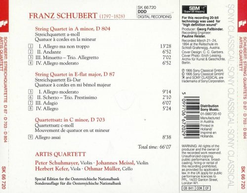 Artis Quartett - Schubert: String Quartets D87, 703 & 804 (1995) CD-Rip