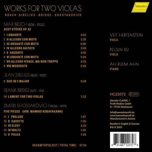 Veit Hertenstein, Peijun Xu, Ah Ruem Ahn - Bruch, Sibelius & Others: Works for 2 Violas (2023)