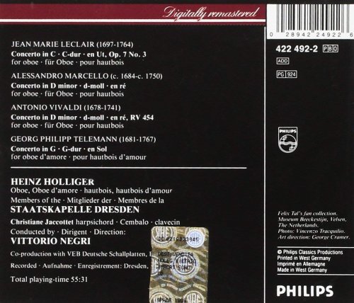 Heinz Holliger - Leclair, Marcello, Vivaldi, Telemann: Baroque Oboe Concertos (1988) CD-Rip