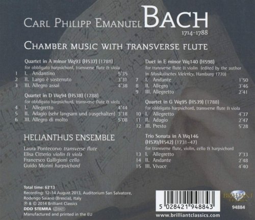 Helianthus Ensemble, Laura Pontecorvo, Elisa Citterio, Francesco Galligioni, Guido Morin - C.P.E. Bach: Chamber Music with Transverse Flute (2014)