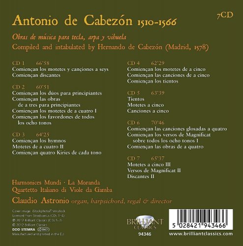 Harmonisches Mundi, La Moranda, Quartetto Italiano di Viole da Gamba, Claudio Astronio - Cabezón: Obras de Música [7CD] (2012)