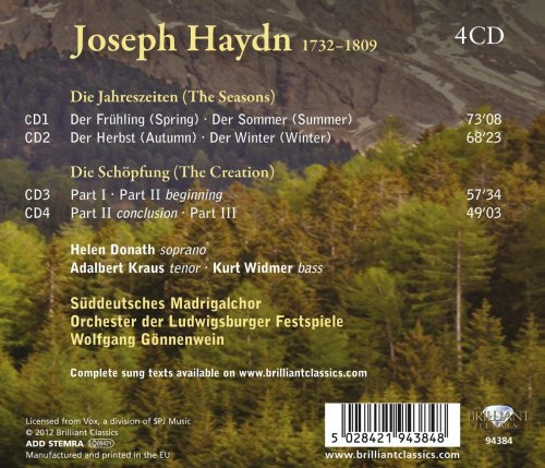 Süddeutsches Madrigalchor, Orchester der Ludwigsburger Festspiele, Wolfgang Gönnenwein - Haydn: Die Jahreszeiten, Die Schopfung [4CD] (2004)