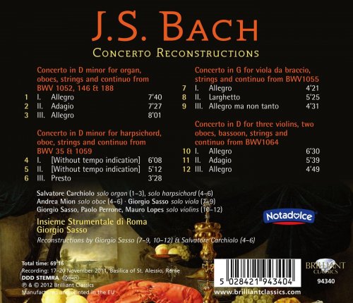 Insieme Strumentale di Roma, Giorgio Sasso - J.S. Bach: Concerto Reconstructions (2012)