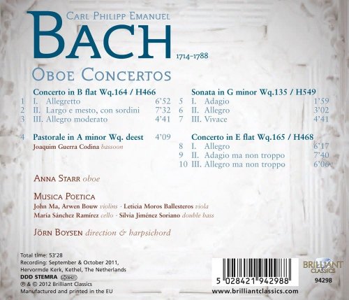 Anna Starr, Musica Poetica, Jörn Boysen - C.P.E. Bach: Oboe Concertos (2012)