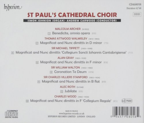 St Paul's Cathedral Choir, Andrew Carwood, Simon Johnson - Canticles from St Paul's: Walmisley, Stanford, Wood, Tippett etc. (2014) [Hi-Res]