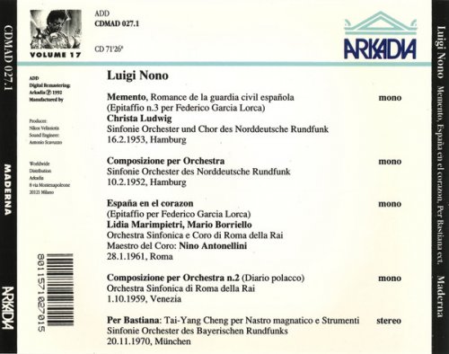 Bruno Maderna, Luigi Nono - Maderna Luigi Nono - Maderna Volume 17 (1992)