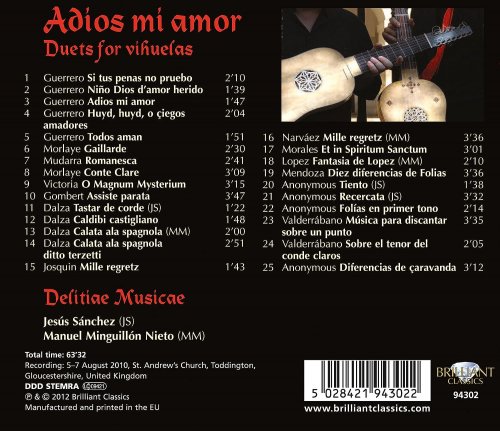 Jesús Sánchez, Manuel Minguillón Nieto, Delitiae Musicae  - Adios mi amor: Duets for Vihuelas (2012)
