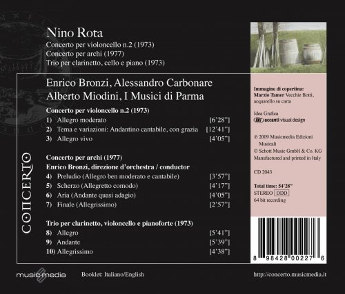 Enrico Bronzi, Alessandro Carbonare, Alberto Miodini, Orchestra da Camera "I Musici di Parma" - Nino Rota: Concerto per archi e violoncello (2009)