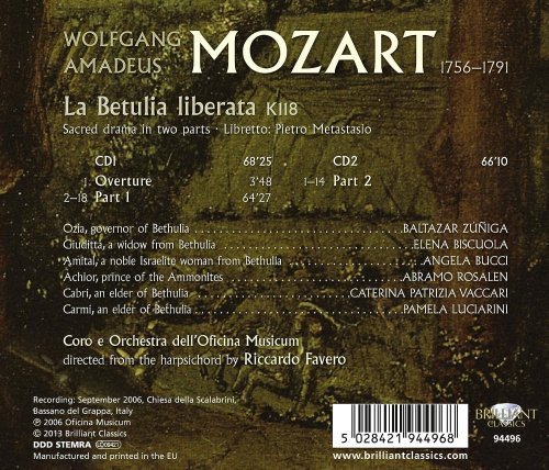 Angela Bucci, Pamela Luciarini, Caterina Patrizia Vaccari, Coro e Orchestra dell’Oficina Musicum, Riccardo Favero - Mozart: La Betulia liberata  (2013)