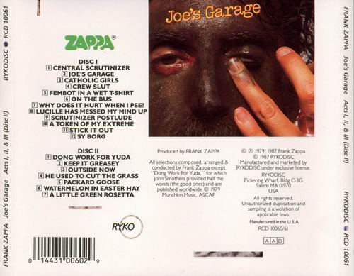 Frank Zappa - Joe's Garage Acts I, II & III (1987) CD Rip