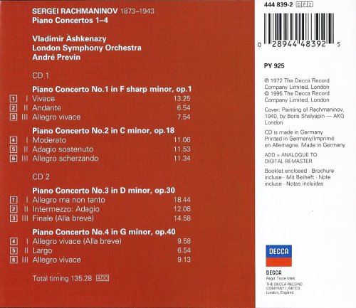 Vladimir Ashkenazy, London Symphony Orchestra,  André Previn - Rachmaninov: Piano Concertos Nos. 1-4 (1996) CD-Rip