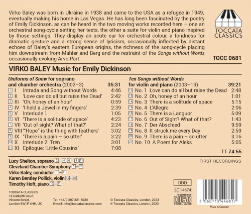 Lucy Shelton, Cleveland Chamber Symphony, Virko Baley, Karen Bentley Pollick, Timothy Hoft - Virko Baley: Music for Emily Dickinson (2023) [Hi-Res]