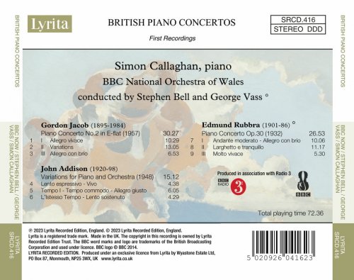 Simon Callaghan, The BBC National Orchestra of Wales, Stephen Bell, George Vass - British Piano Concertos, Vol. 2 (2023) [Hi-Res]