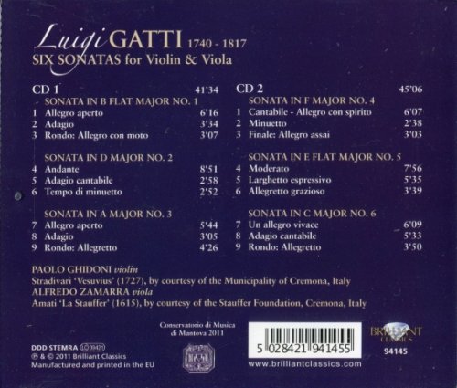 Paolo Ghidoni, Alfredo Zamarra - Luigi Gatti: Six Sonatas for Violin & Viola (2011) CD-Rip