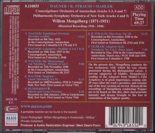 Willem Mengelberg - Wagner / R. Strauss / Mahler (Historical Recordings 1926-1940) (2003)