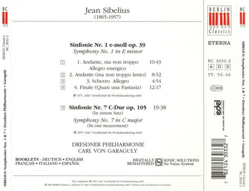 Dresdner Philharmonie, Carl von Garaguly - Sibelius: Symphonies Nos. 1 & 7 (1994)