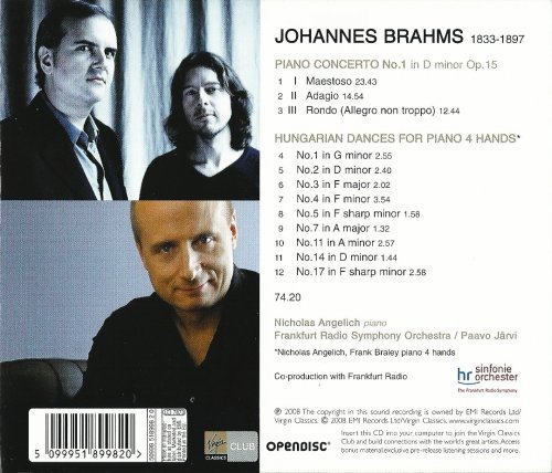 Nicholas Angelich, Frankfurt Radio Symphony Orchestra, Paavo Järvi - Brahms: Piano Concerto No. 1, Hungarian Dances (2008) CD-Rip