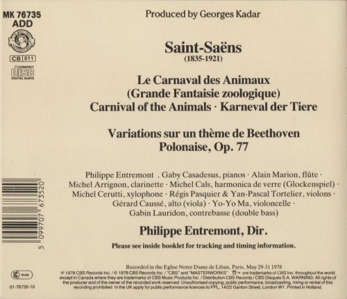 Philippe Entremont, Gaby Casadessus, Yo-Yo Ma - Saint-Saëns: Carnaval des Animaux (1990) CD-Rip