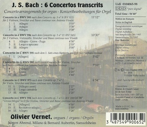 Olivier Vernet - J.S. Bach: Vivaldi Concertos arrangements for organ (1998)