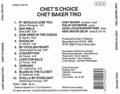 Chet Baker Trio - Chet's Choice (1985) CD Rip